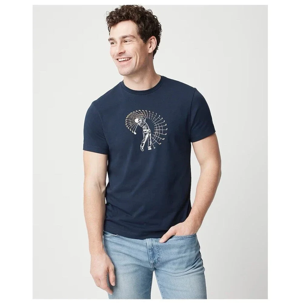 J Crew T-Shirt Mens Small Blue Golf Swing Graphic Tee Cotton Crewneck CP848 NWT